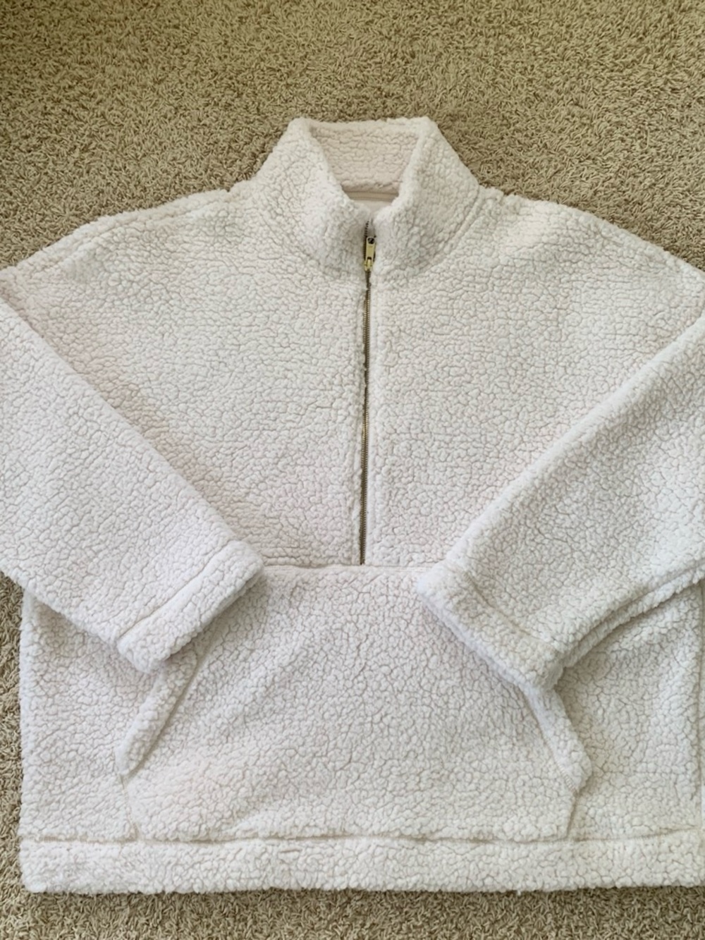 aerie Cream Sherpa Zip-Up Pullover